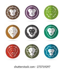 Vector group of lion face in the circle on white background