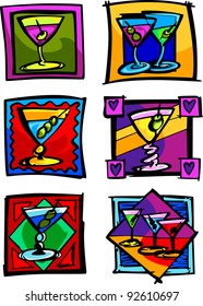 Vector Group of Martini Glass Illustrations