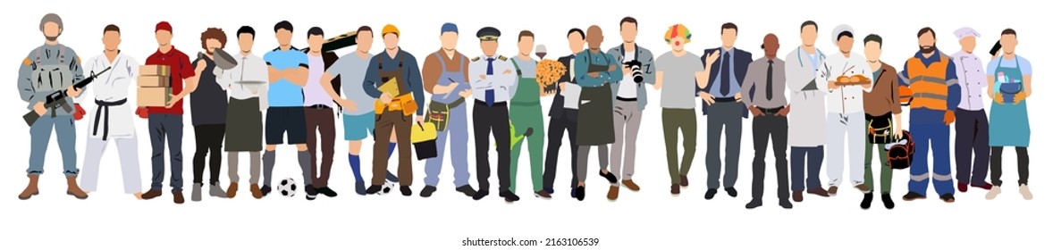 vector of group of men with different profession and occupation