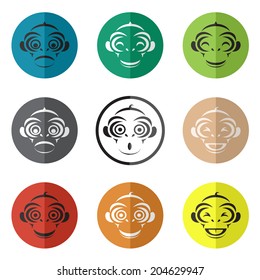 Vector group of monkey face in the circle on white background