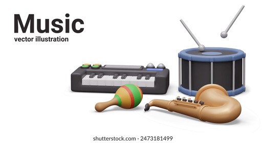 Vector group of musical instruments in realistic cartoon style