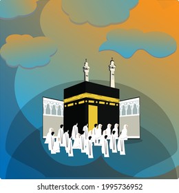vector group of Muslim pilgrims performing Hajj in Mecca around the Kaaba