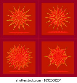 Vector group of objects, mandala, banner, stars logo, icons shape decoration collection with abstract background red colorful texture wallpaper template backdrop art graphic design vector illustration