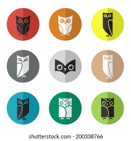 Vector group of owl in the circle on white background