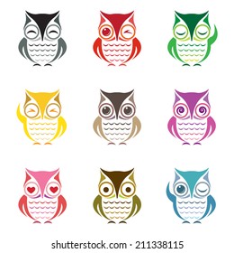 Vector group of owls on white background
