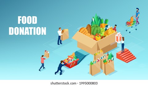 Vector Of A Group Of People Donating Food To Fight Hunger 