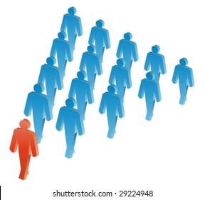 Vector group of people illustration in blue and red