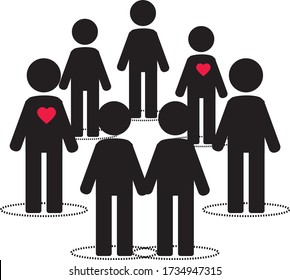 vector de grupo de personas dentro del corazón, amor y concepto conjunto