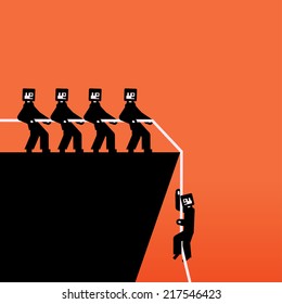 Vector group of people pulling a rope
