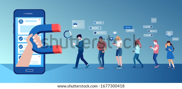 Vector Group People Using Mobile Gadgets Stock Vector Royalty Free