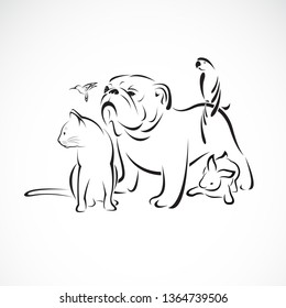 Vector group of pets - Dog, cat, bird, macaw, rabbit isolated on white background., Pet logo or Icon, Vector pet for your design.