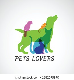 Vector Group Of Pets - Dog, Cat, Parrot, Chameleon, Rabbit,  Isolated On White Background, Vector Pets For Your Design. Animal Group.