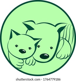 Vector group of Pets-dog and cat. Sign in the circle.Protection and care of Pets