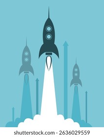 vector group rocket launch illustration as business competition concept