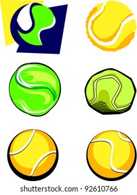 Vector Group of Six Tennis Ball Illustrations