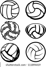 Vector Group of Six Volleyball Ball Illustrations