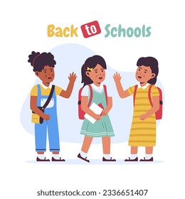 Vector group of students back to school. Flat vector illustration isolated on white background