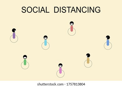 Vector - Group symbol people wear face mask stand keep distance during Coronavirus (Covid-19) pandemic. Wording Social Distancing. Healthcare concept.