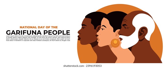 Vector of group of three garifuna people in sideview. National day of the Garifuna people concept.