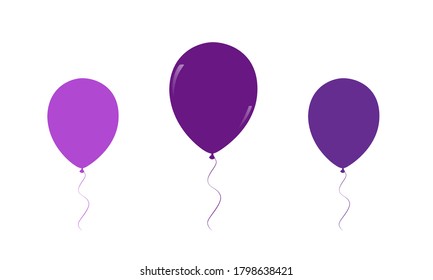 Vector of group of three shades of purple balloons on strings isolated against a white background. Illustration is great for birthdays, celebrations, anniversaries, cards and decorations.