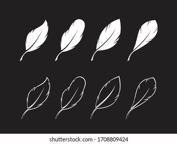 Vector group of white feather on black background. Easy editable layered vector illustration.