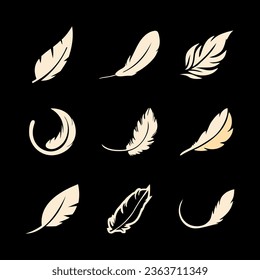 Vector group of white feather on black background. Easy editable layered vector illustration.