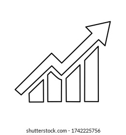 Vector growing bar graph outline icon isolated on a white background. Vector illustration.