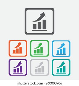 Vector growing graph icon. Infographic chart vector. Round squares buttons with frame. Vector