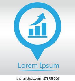 Vector growing graph icon. Infographic chart vector.  icon map pin.