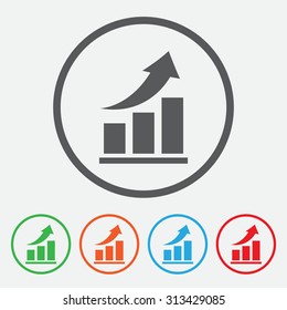 Vector growing graph icon. Infographic chart vector. Round Button Collection. 