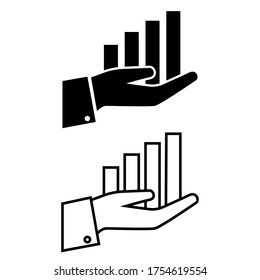 Vector growing graph icon on the hand. Business illustration sign collection. Profit growth symbol. 