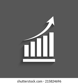 Vector growing graph icon on a grey background