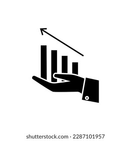 Vector growing graph icon on the hand. Business illustration sign collection. Profit growth symbol. 
