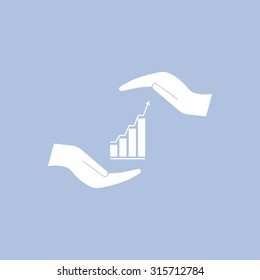 Vector growing graph icon on the hand