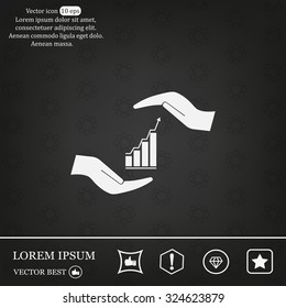 Vector growing graph icon on the hand