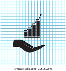 Vector growing graph icon on the hand