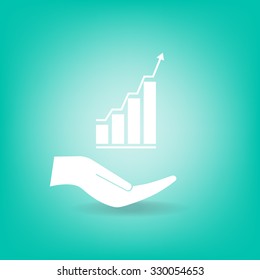 Vector growing graph icon on the hand