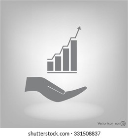 Vector growing graph icon on the hand