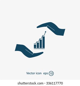 Vector growing graph icon on the hand