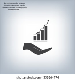 Vector growing graph icon on the hand