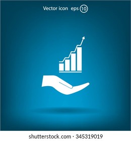 Vector growing graph icon on the hand