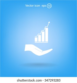 Vector growing graph icon on the hand