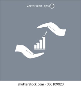 Vector growing graph icon on the hand