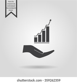 Vector growing graph icon on the hand