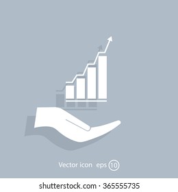 Vector growing graph icon on the hand
