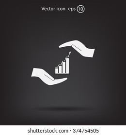 Vector growing graph icon on the hand