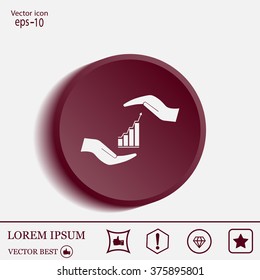 Vector growing graph icon on the hand