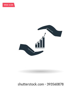 Vector growing graph icon on the hand