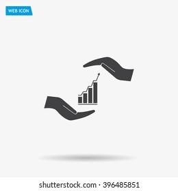 Vector growing graph icon on the hand