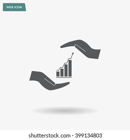 Vector growing graph icon on the hand